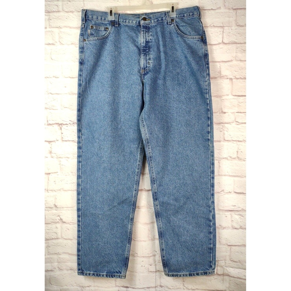 Carhartt Work Jeans Mens 42x32 Blue Denim Relaxed Fit Tapered Leg B17 STW Cotton